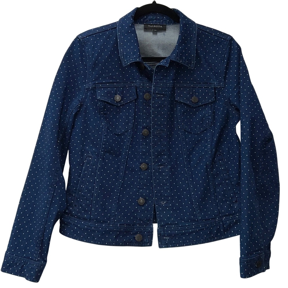 Talbots Classic‎ Jean Jacket Womens Small Blue Demin Polka Dot